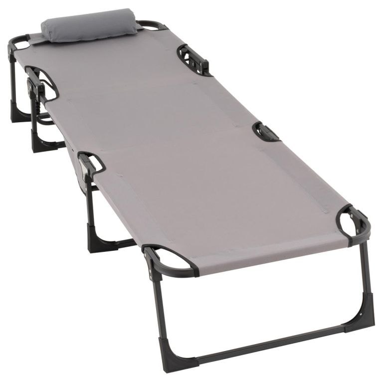 Składana leżanka, szara, poliester, wymiary: 182 x 60 x 30cm